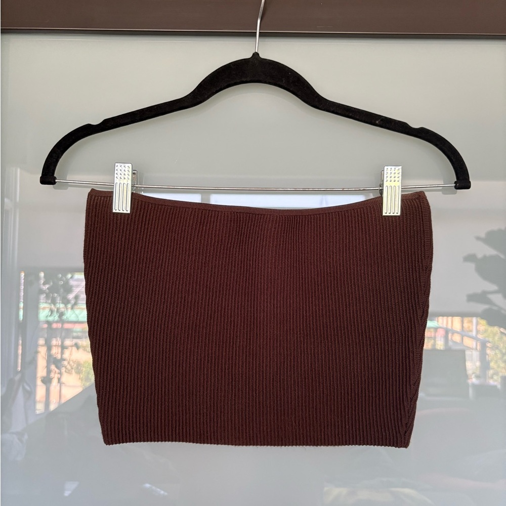 Babaton Ribbed Knit Brown Tube Top